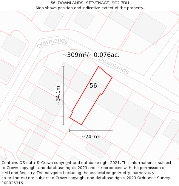 56, DOWNLANDS, STEVENAGE, SG2 7BH: Plot and title map