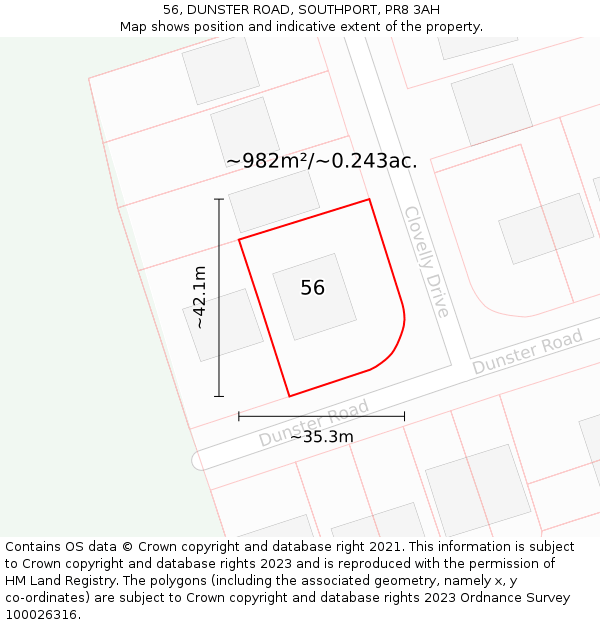 56, DUNSTER ROAD, SOUTHPORT, PR8 3AH: Plot and title map