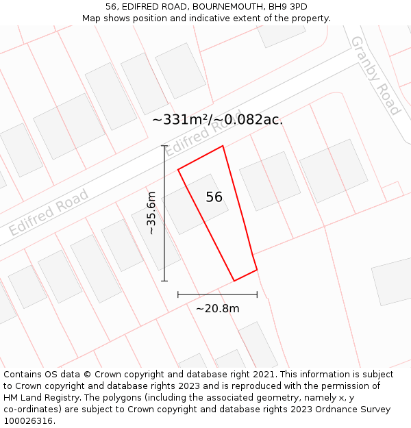 56, EDIFRED ROAD, BOURNEMOUTH, BH9 3PD: Plot and title map