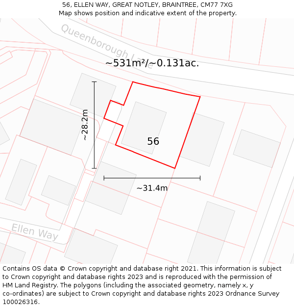 56, ELLEN WAY, GREAT NOTLEY, BRAINTREE, CM77 7XG: Plot and title map