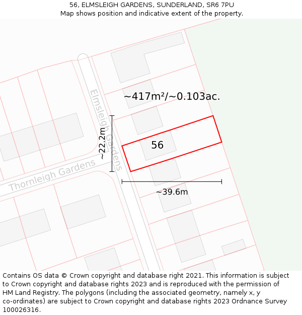 56, ELMSLEIGH GARDENS, SUNDERLAND, SR6 7PU: Plot and title map