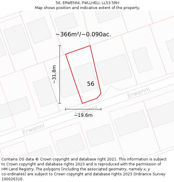 56, ERWENNI, PWLLHELI, LL53 5RH: Plot and title map