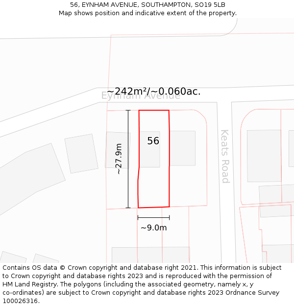 56, EYNHAM AVENUE, SOUTHAMPTON, SO19 5LB: Plot and title map