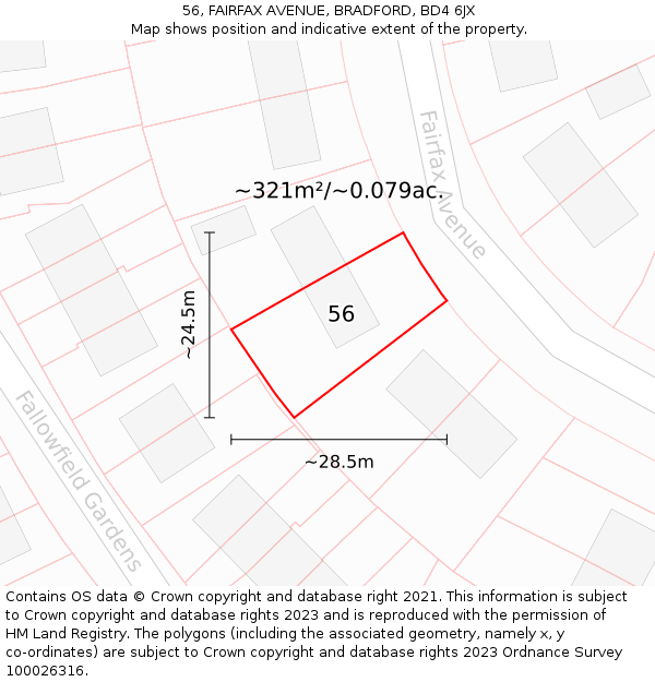 56, FAIRFAX AVENUE, BRADFORD, BD4 6JX: Plot and title map