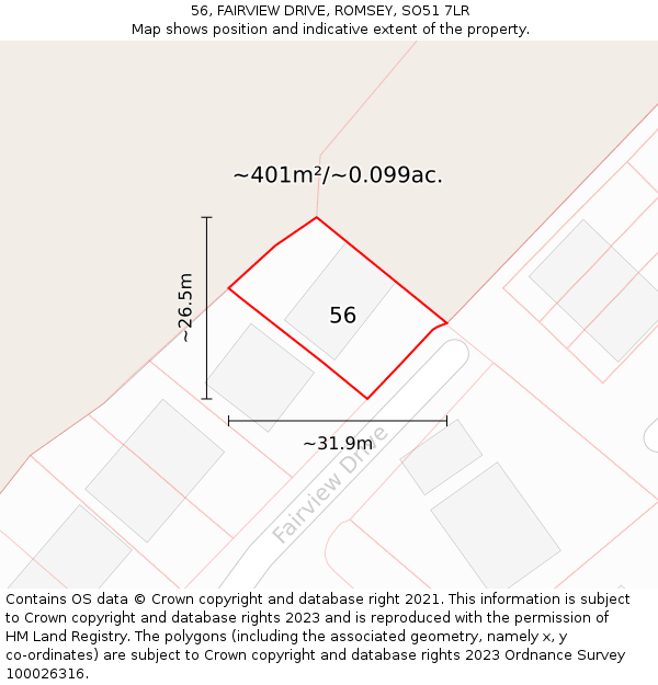 56, FAIRVIEW DRIVE, ROMSEY, SO51 7LR: Plot and title map