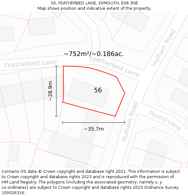 56, FEATHERBED LANE, EXMOUTH, EX8 3NE: Plot and title map