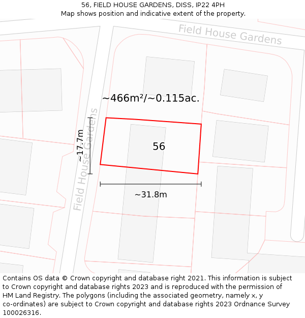 56, FIELD HOUSE GARDENS, DISS, IP22 4PH: Plot and title map