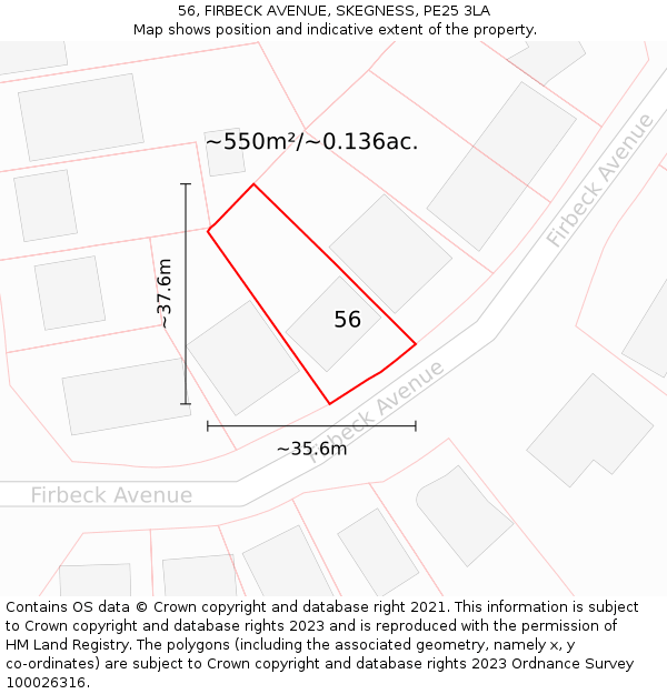 56, FIRBECK AVENUE, SKEGNESS, PE25 3LA: Plot and title map