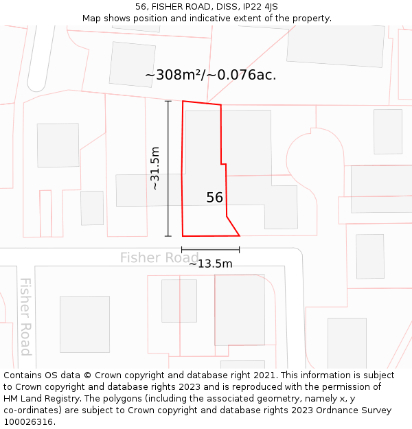 56, FISHER ROAD, DISS, IP22 4JS: Plot and title map