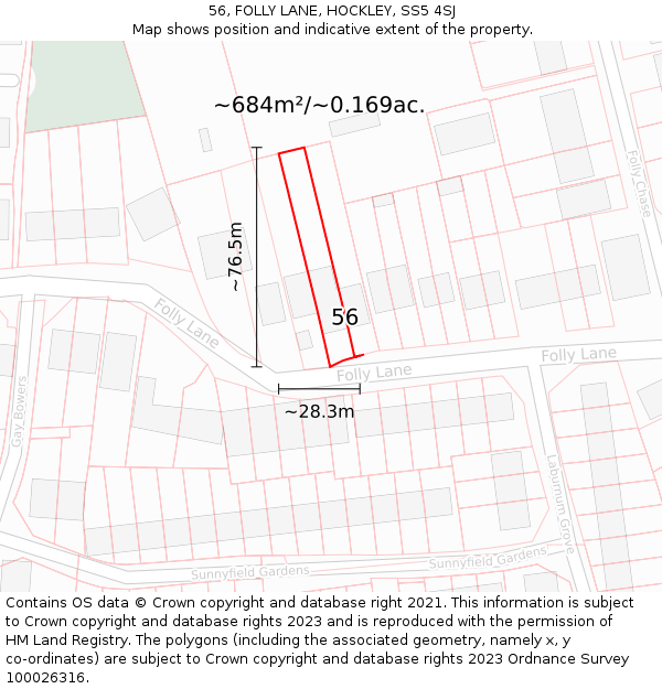 56, FOLLY LANE, HOCKLEY, SS5 4SJ: Plot and title map