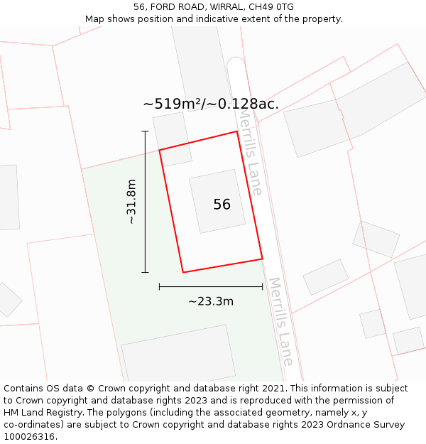 56, FORD ROAD, WIRRAL, CH49 0TG: Plot and title map