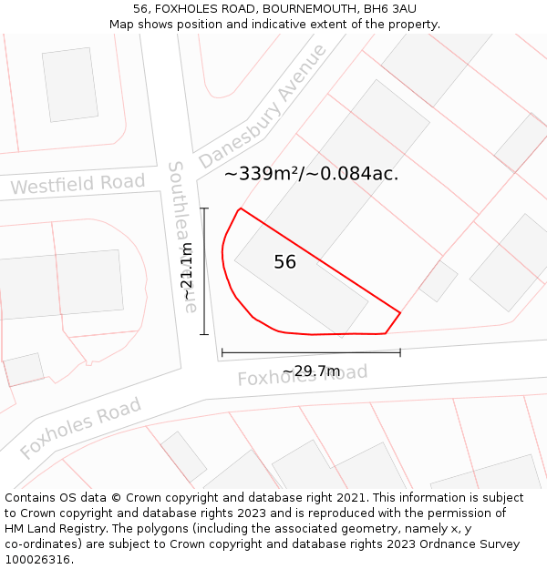 56, FOXHOLES ROAD, BOURNEMOUTH, BH6 3AU: Plot and title map