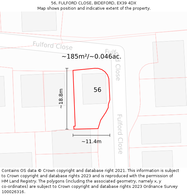 56, FULFORD CLOSE, BIDEFORD, EX39 4DX: Plot and title map