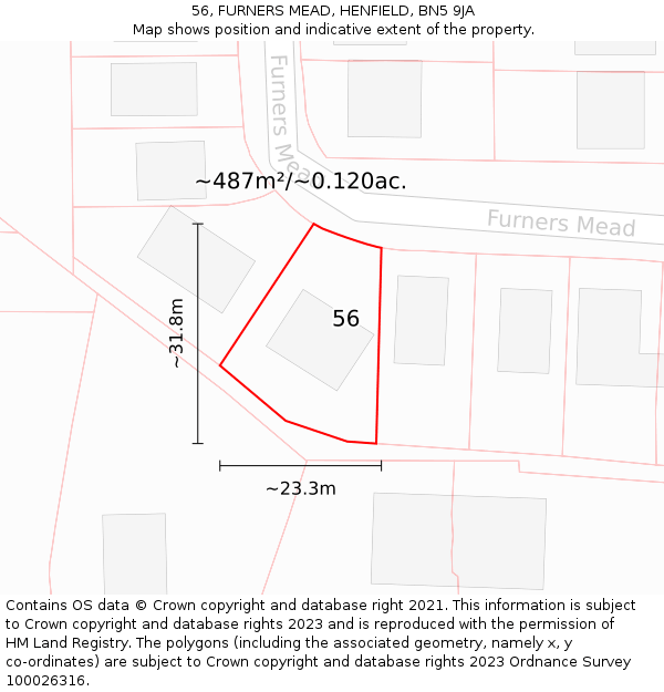 56, FURNERS MEAD, HENFIELD, BN5 9JA: Plot and title map