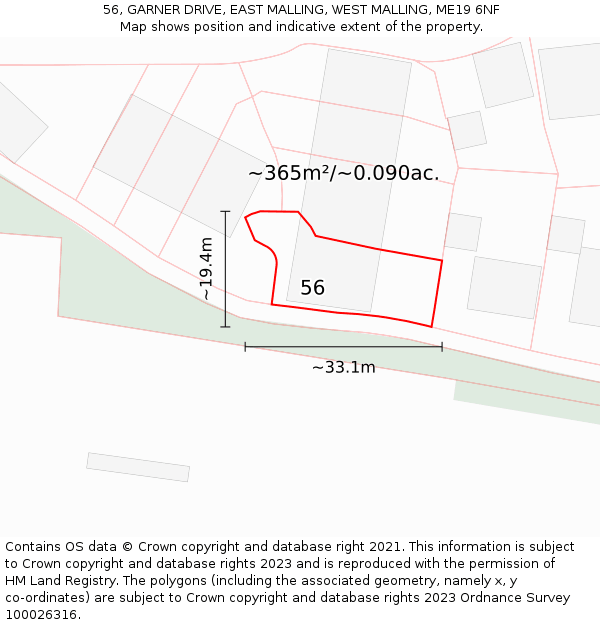 56, GARNER DRIVE, EAST MALLING, WEST MALLING, ME19 6NF: Plot and title map