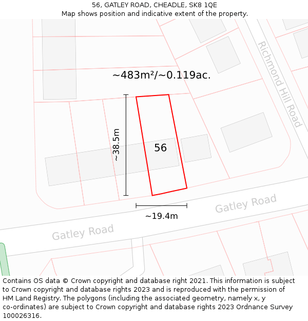 56, GATLEY ROAD, CHEADLE, SK8 1QE: Plot and title map