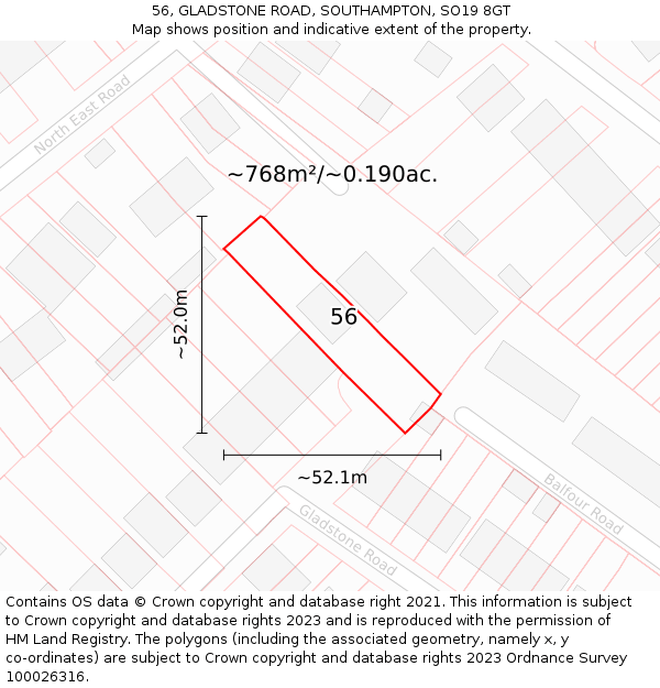 56, GLADSTONE ROAD, SOUTHAMPTON, SO19 8GT: Plot and title map