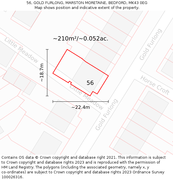 56, GOLD FURLONG, MARSTON MORETAINE, BEDFORD, MK43 0EG: Plot and title map