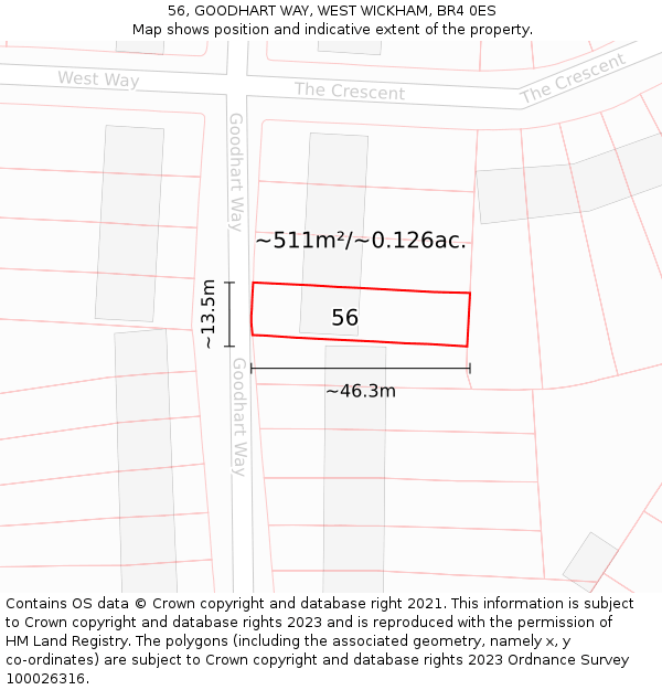 56, GOODHART WAY, WEST WICKHAM, BR4 0ES: Plot and title map
