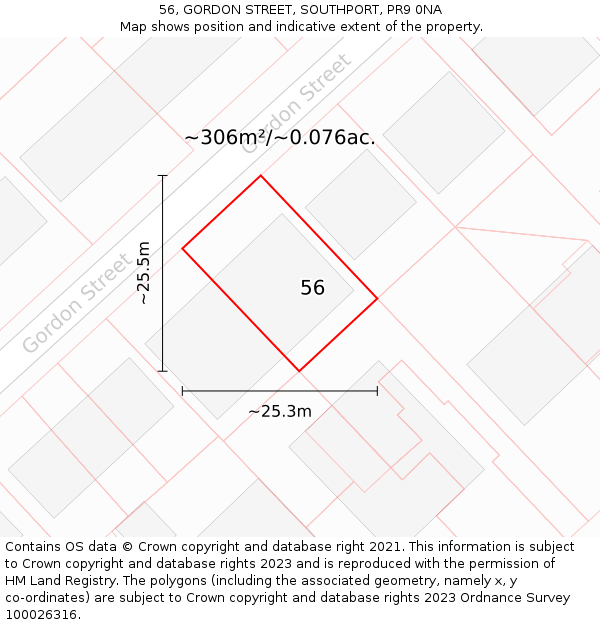 56, GORDON STREET, SOUTHPORT, PR9 0NA: Plot and title map