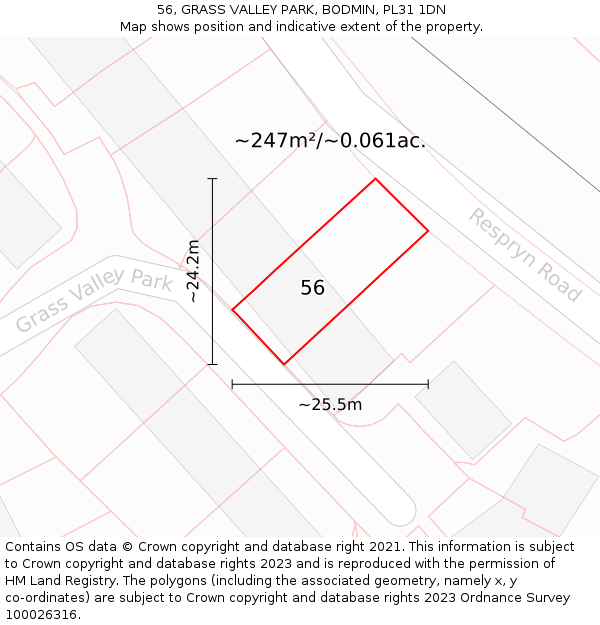 56, GRASS VALLEY PARK, BODMIN, PL31 1DN: Plot and title map