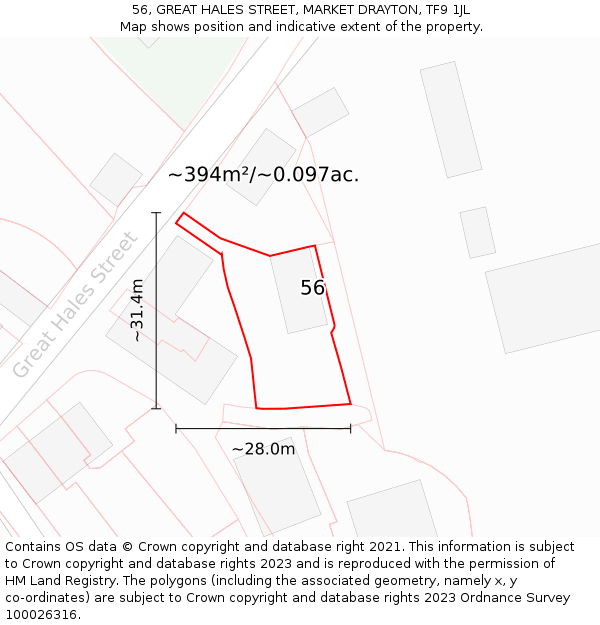 56, GREAT HALES STREET, MARKET DRAYTON, TF9 1JL: Plot and title map