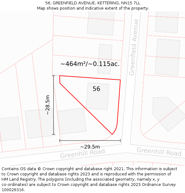 56, GREENFIELD AVENUE, KETTERING, NN15 7LL: Plot and title map