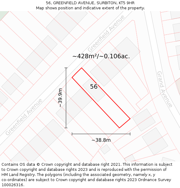 56, GREENFIELD AVENUE, SURBITON, KT5 9HR: Plot and title map