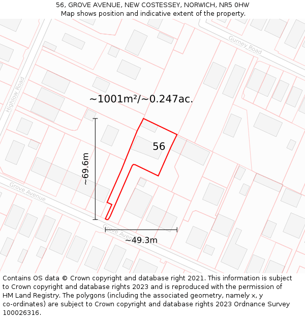 56, GROVE AVENUE, NEW COSTESSEY, NORWICH, NR5 0HW: Plot and title map