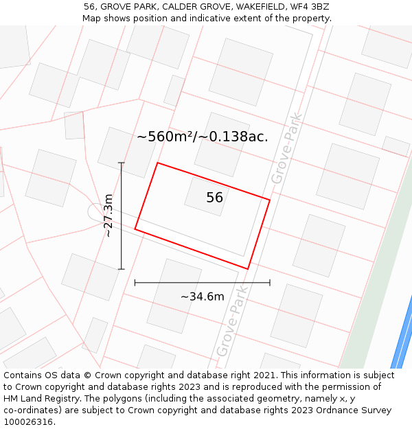 56, GROVE PARK, CALDER GROVE, WAKEFIELD, WF4 3BZ: Plot and title map