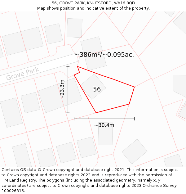 56, GROVE PARK, KNUTSFORD, WA16 8QB: Plot and title map
