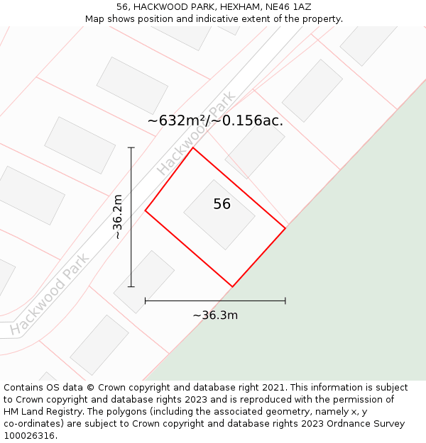 56, HACKWOOD PARK, HEXHAM, NE46 1AZ: Plot and title map