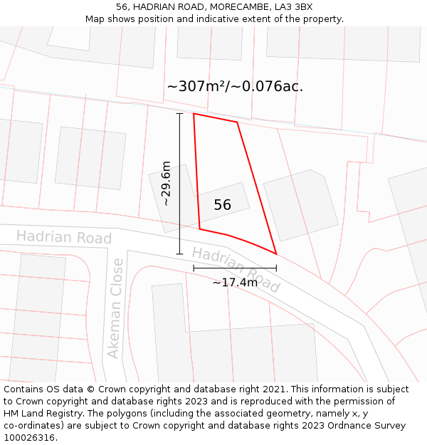 56, HADRIAN ROAD, MORECAMBE, LA3 3BX: Plot and title map