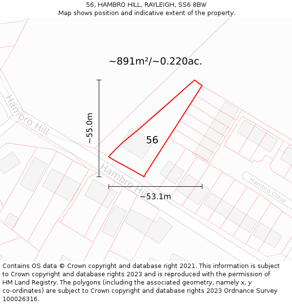 56, HAMBRO HILL, RAYLEIGH, SS6 8BW: Plot and title map