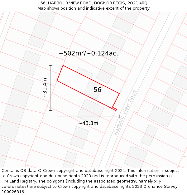 56, HARBOUR VIEW ROAD, BOGNOR REGIS, PO21 4RQ: Plot and title map