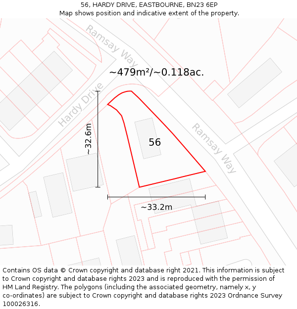 56, HARDY DRIVE, EASTBOURNE, BN23 6EP: Plot and title map