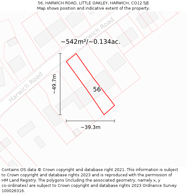 56, HARWICH ROAD, LITTLE OAKLEY, HARWICH, CO12 5JE: Plot and title map