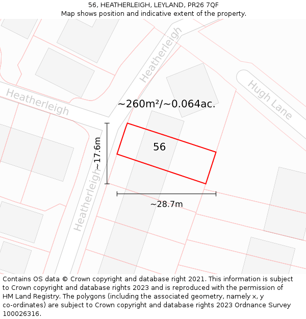 56, HEATHERLEIGH, LEYLAND, PR26 7QF: Plot and title map