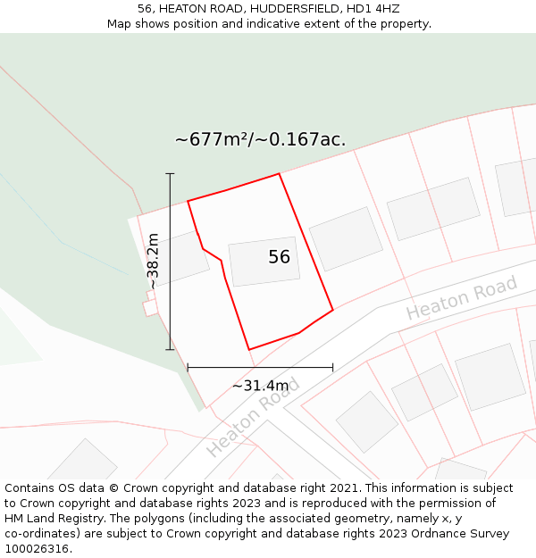 56, HEATON ROAD, HUDDERSFIELD, HD1 4HZ: Plot and title map