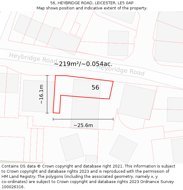 56, HEYBRIDGE ROAD, LEICESTER, LE5 0AP: Plot and title map