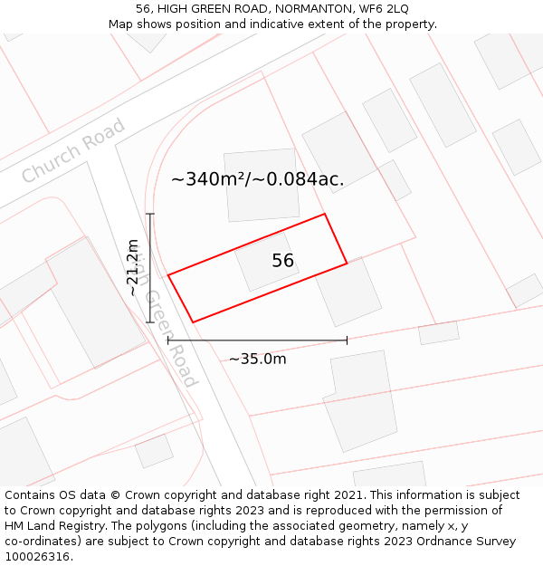 56, HIGH GREEN ROAD, NORMANTON, WF6 2LQ: Plot and title map