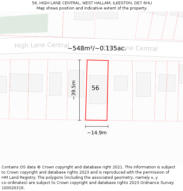56, HIGH LANE CENTRAL, WEST HALLAM, ILKESTON, DE7 6HU: Plot and title map