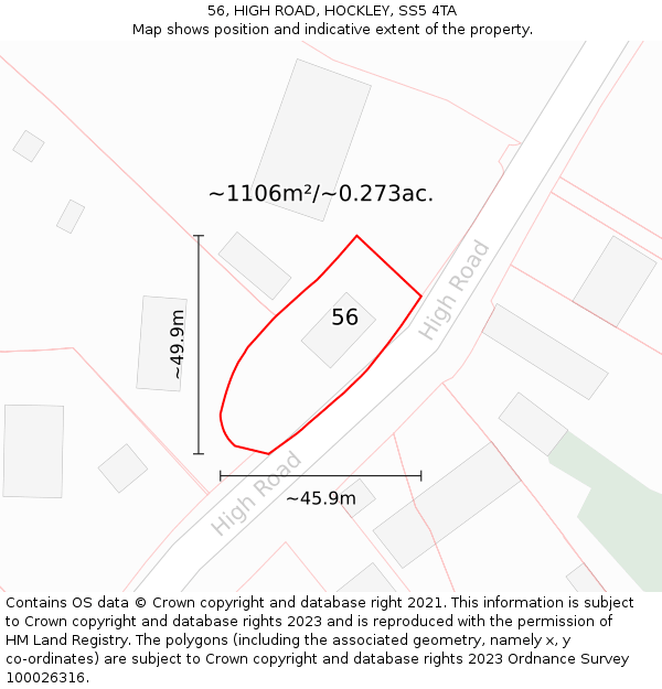 56, HIGH ROAD, HOCKLEY, SS5 4TA: Plot and title map