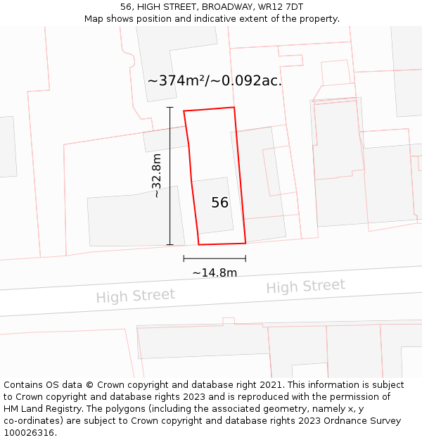 56, HIGH STREET, BROADWAY, WR12 7DT: Plot and title map