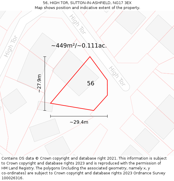 56, HIGH TOR, SUTTON-IN-ASHFIELD, NG17 3EX: Plot and title map