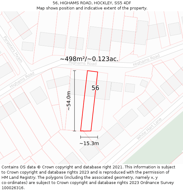 56, HIGHAMS ROAD, HOCKLEY, SS5 4DF: Plot and title map