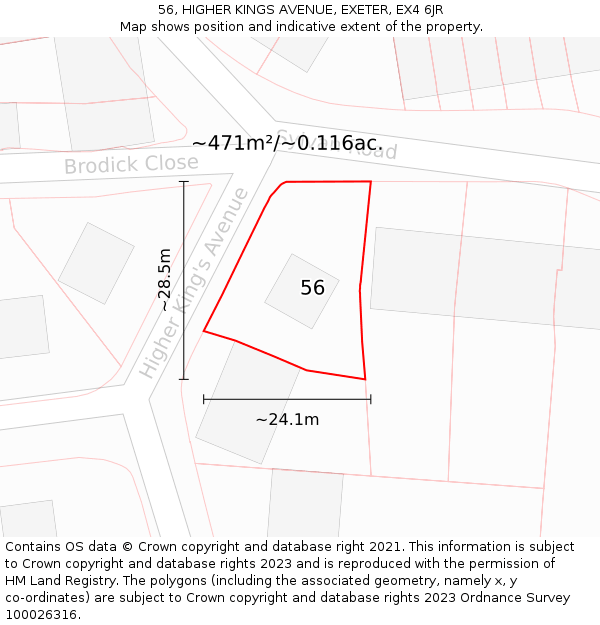 56, HIGHER KINGS AVENUE, EXETER, EX4 6JR: Plot and title map