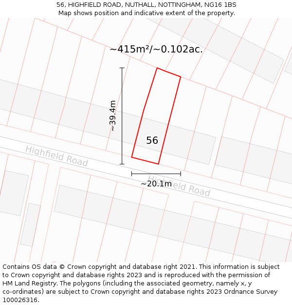 56, HIGHFIELD ROAD, NUTHALL, NOTTINGHAM, NG16 1BS: Plot and title map