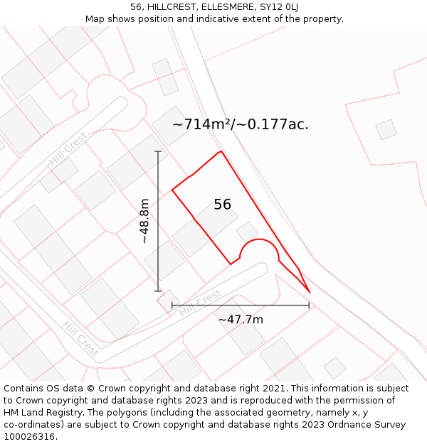 56, HILLCREST, ELLESMERE, SY12 0LJ: Plot and title map