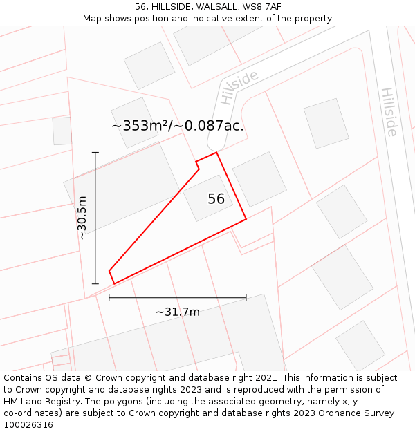 56, HILLSIDE, WALSALL, WS8 7AF: Plot and title map